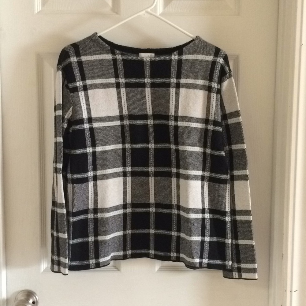 J.Jill Plaid Sweater M Black White